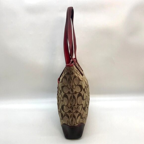 Coach Signature Canvas & Red Leather Trim Tote Bag 6082 - Picture 4 of 11